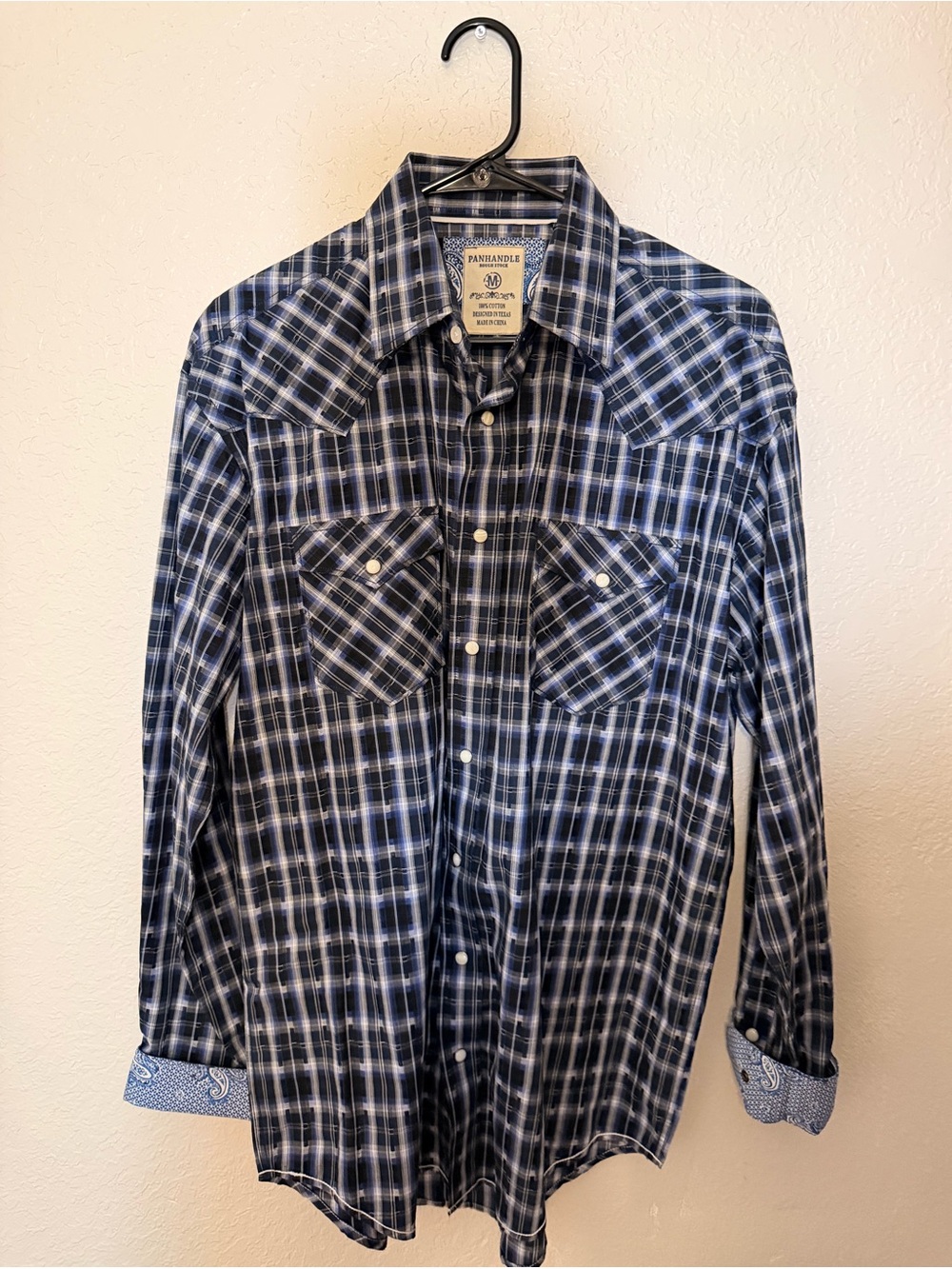 Panhandle Men's Navy Plaid Western Button-Down Shirt